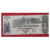 1856 Bank of the Republic RI $5 Note #496