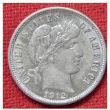 1912 S Barber Silver Dime Coin