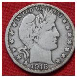 1915 S Barber Silver Half Dollar Coin