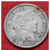 1912 D Barber Silver Dime