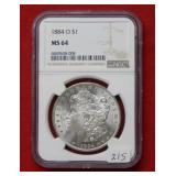1884 O Morgan Silver Dollar NGC MS64