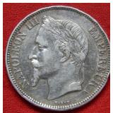 1870 France 5 Franc Silver Coin