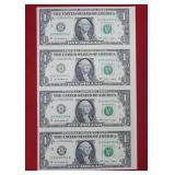 Series 2009 Partial Uncut Sheet of (4) $1 FR