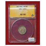 1867 Three Cent Coin ANACS AU50