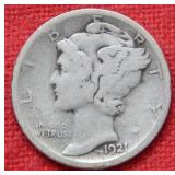 1921 D Mercury Silver Dime