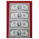 Partial Sheet of (4) 2003 $2 Fed Res Notes