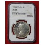 1954 Canada $1 Silver Dollar NGC MS63