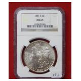 1881 S Morgan Silver Dollar NGC MS65