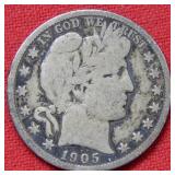 1905 S Barber Silver Half Dollar Coin