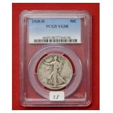 1938 D Walking Liberty Silver Half Dollar PCGSVG08