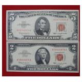 1963 $2 & $5 Read Seal US Notes