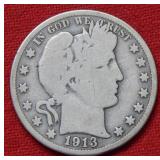 1913 Barber Silver Half Dollar