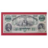 18xx $5 Citizens Bank Louisiana Remainder Note