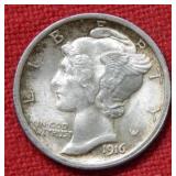 1916 Mercury Silver Dime - Full Split Bands