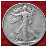 1938 D Walking Liberty Silver Half Dollar