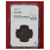 1830 Large Cent NGC AU50 BN