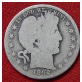 1892 S Barber Silver Half Dollar