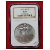 1993 Silver Eagle Coin NGC MS69 1oz Silver