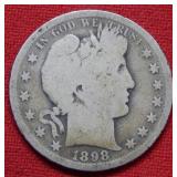 1898 S Barber Silver Half Dollar Coin