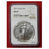 1991 Silver Eagle NGC MS69