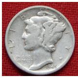 1945 S Mercury Silver Dime Coin - Micro S
