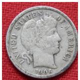 1906 D Barber Silver Dime - Scarcer Date