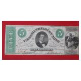 March 12, 1865 $5 Virginia Treasury Note #9931