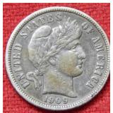 1909 D Barber Silver Dime
