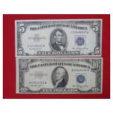 (2) 1953 Silver Certificates - $5 & $10