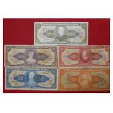 (5) Brazil Notes 5, 50, 100, 500, 1000/ 1962 to 64