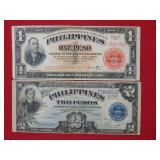 (2) Phillippines Notes - 1936 $1, 1944 $2 Pesos