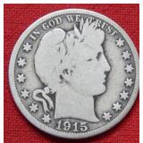 1915 Barber Silver Half Dollar Coin