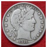 1911 D Barber Silver Half Dollar