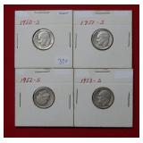 (4) San Francisco Roosevelt Dimes 1950 to 53