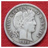 1912 Barber Silver Dime Coin
