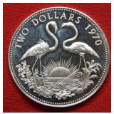 1970 Bahamas $2 Flamingo Sterling Silver Coin