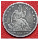 1853 Seated Liberty Silver Half Dollar
