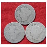 (3) 1883 Liberty Head Nickels - With Cents