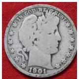 1901 S Barber Silver Half Dollar