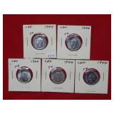 (5) 1944 Canadian Nickels