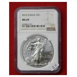 2016 Silver Eagle Coin  NGC MS69   1oz .999