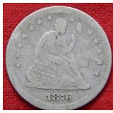 1876 S Seated Liberty Silver Quarter