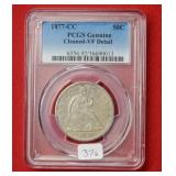 1877 CC Seated Liberty Half PCGSVF Details/Cleaned