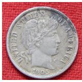 1905 Barber Silver Dime Coin