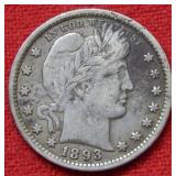 1893 Barber Silver Quarter