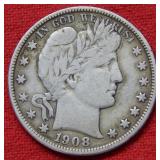 1908 D Barber Silver Half Dollar Coin