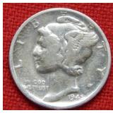 1945 S Mercury Silver Dime - Micro S