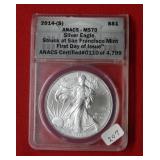 2014 (S) Silver Eagle ANACS MS70 First Day Issue