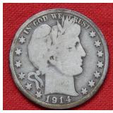 1914 Barber Silver Half Dollar Coin