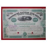 Missouri Kansas and Texas Railway Stock Cert